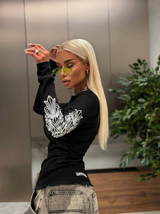 Чёрный женский лонгслив Chrome Hearts premium