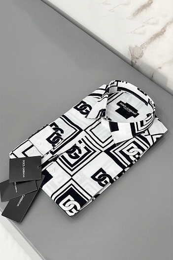 Мужская рубашка Dolce&Gabbana белого цвета geometric logo-print   