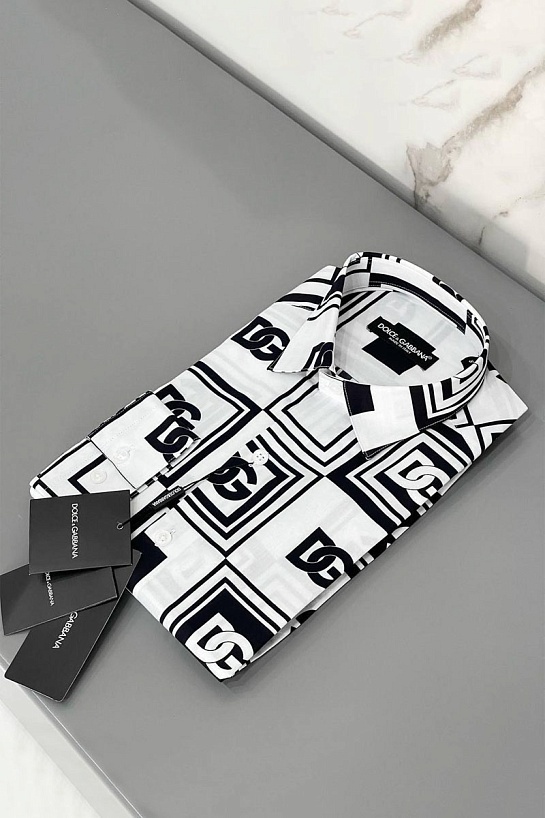 Мужская рубашка Dolce&Gabbana белого цвета geometric logo-print