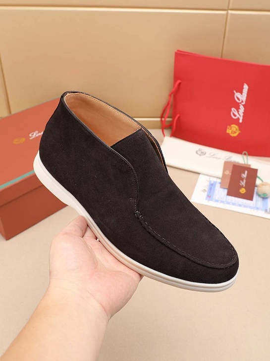 Замшевые лоферы с меховой стелькой Loro Piana Open Walk - Brown