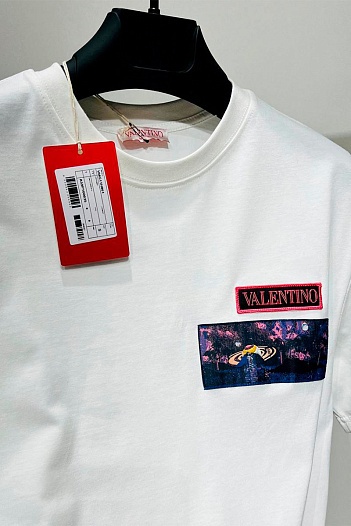 Мужская белая футболка Valentino brocade patch   