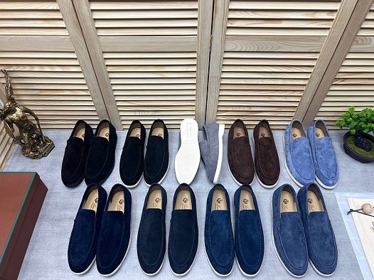 Мужские замшевые лоферы Loro Piana Open Walk - Black   