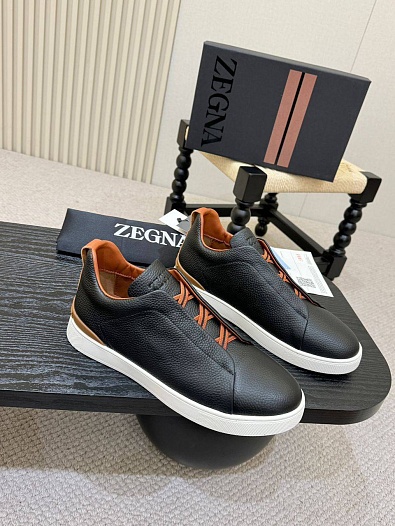 Кожаные кроссовки Ermenegildo Zegna Triple Stitch - Black   