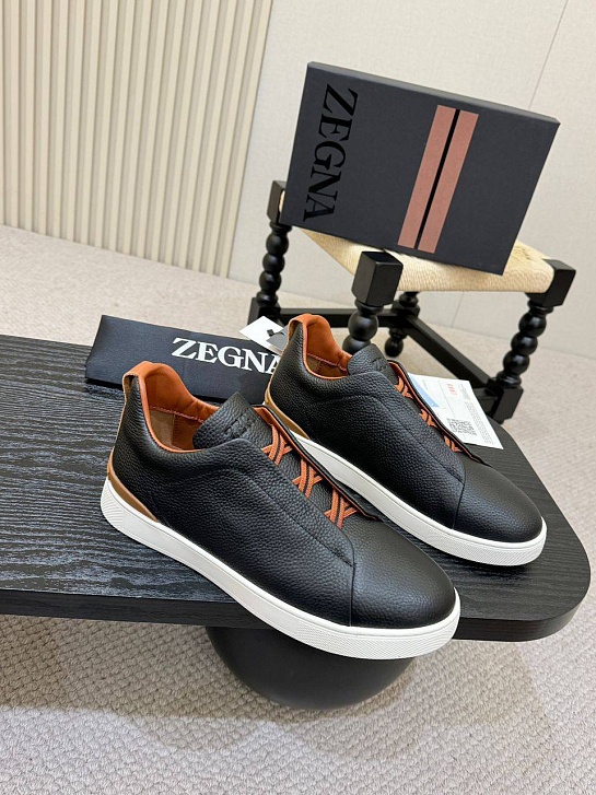 Кожаные кроссовки Ermenegildo Zegna Triple Stitch - Black