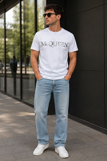 Мужская футболка Alexander McQueen белого цвета   