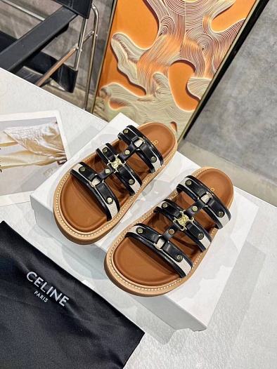 Женские кожаные шлёпанцы Celine   