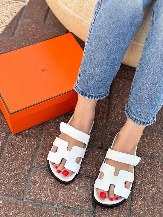 Женские кожаные сандалии Hermes Chypre - White