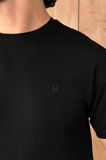 Футболка чёрного цвета Hermes H embroidered   