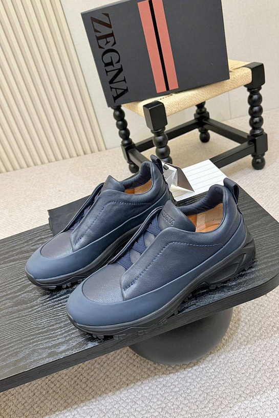 Кожаные кроссовки Zegna Triple Stitch Monte - Blue