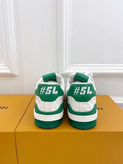 Женские кожаные кроссовки Louis Vuitton Trainer Monogram - White / Green   
