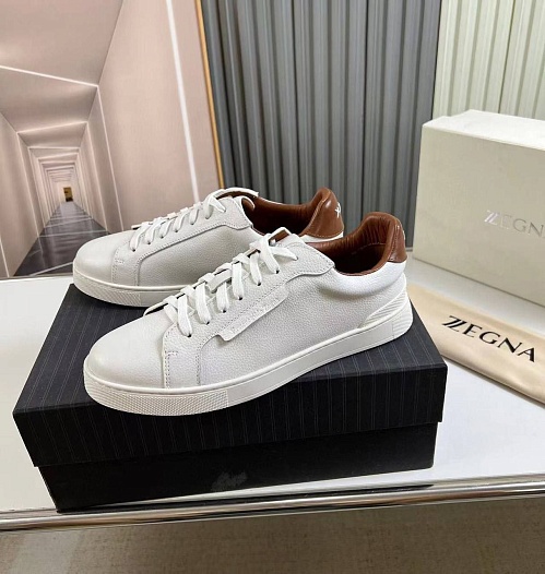 Кожаные кроссовки Ermenegildo Zegna белого цвета   