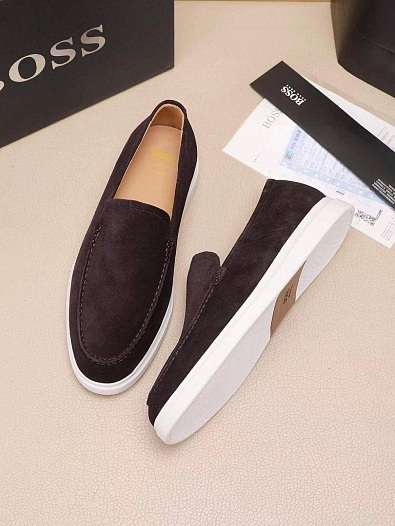 Замшевые лоферы Hugo Boss embossed logo - Brown   