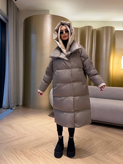 Женский пуховик с капюшоном Max Mara premium - Brown   