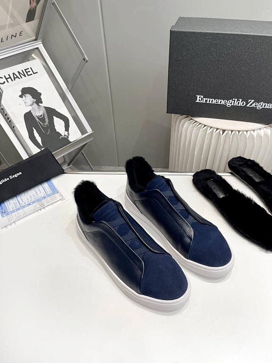 Кроссовки с мехом Ermenegildo Zegna Triple Stitch - Navy