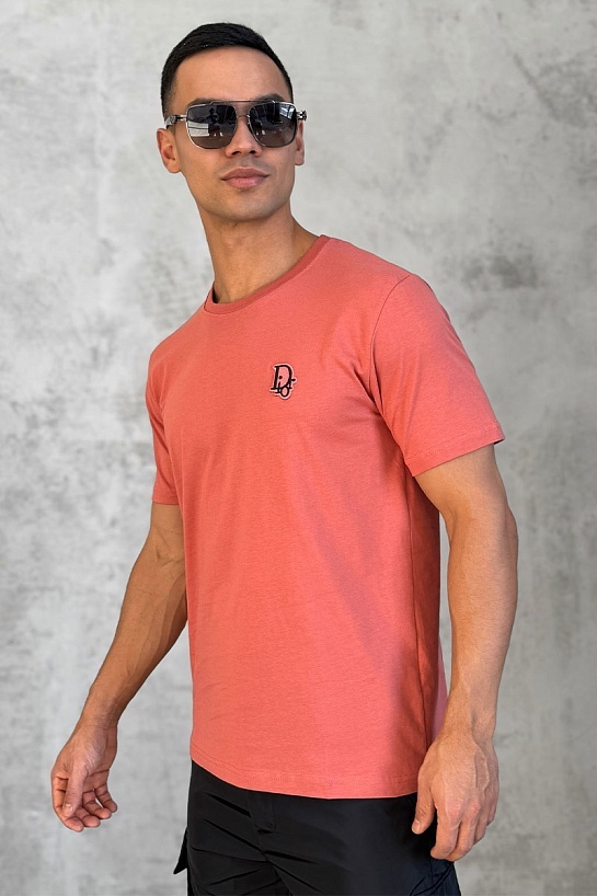 Тёмно-оранжевая мужская футболка Dior embroidered logo