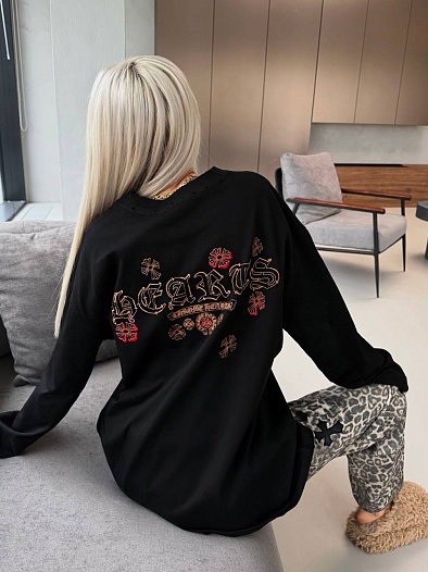 Женский трикотажный лонгслив Chrome Hearts Premium - Black   