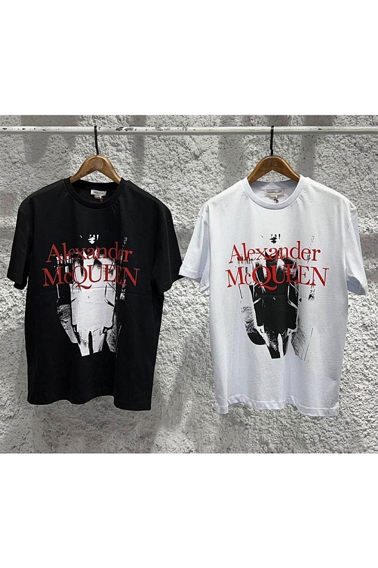 Мужская белая футболка Alexander McQueen logo-print