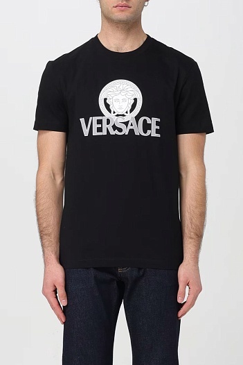 Мужская чёрная футболка Versace Medusa logo-print   