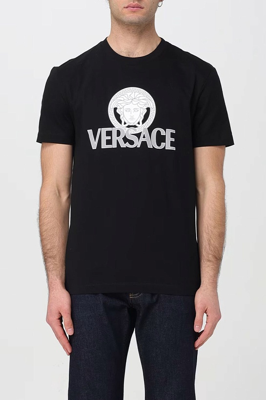 Мужская чёрная футболка Versace Medusa logo-print
