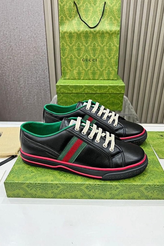 Мужские чёрные кроссовки Gucci GG Monogram