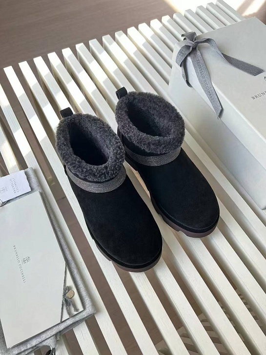 Женские замшевые угги с мехом Brunello Cucinelli Premium - Black