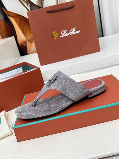 Женские замшевые шлёпанцы Loro Piana Premium - Grey   