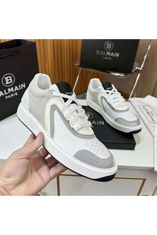 Кожаные кроссовки Balmain B-Skate Low-Top - White / Grey