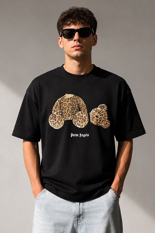 Чёрная оверсайз футболка Palm Angels Leopard Bear