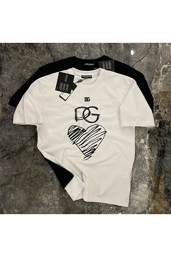 Белая мужская футболка Dolce&Gabbana Heart logo-plaque   