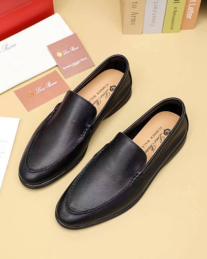 Мужские кожаные лоферы Loro Piana Summer Walk - Black   