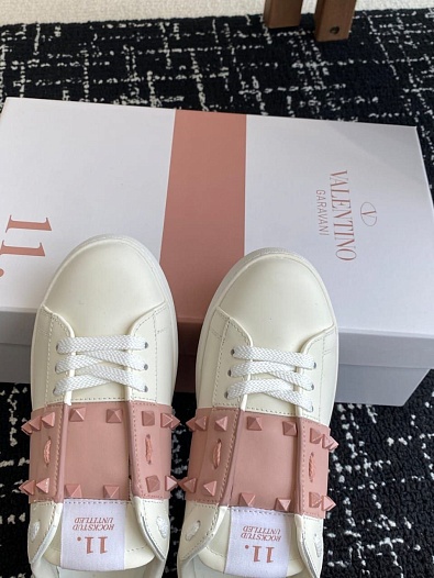 Женские кожаные кроссовки Valentino Premium - Pink   