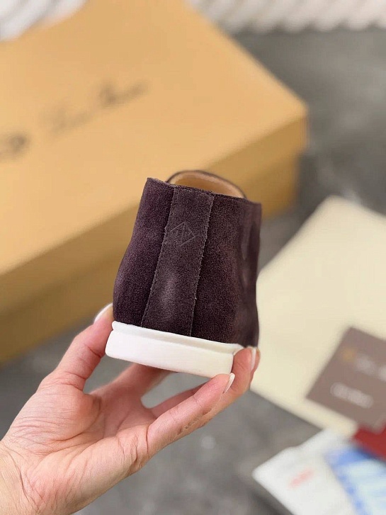 Замшевые лоферы с меховой стелькой Loro Piana Open Walk - Brown