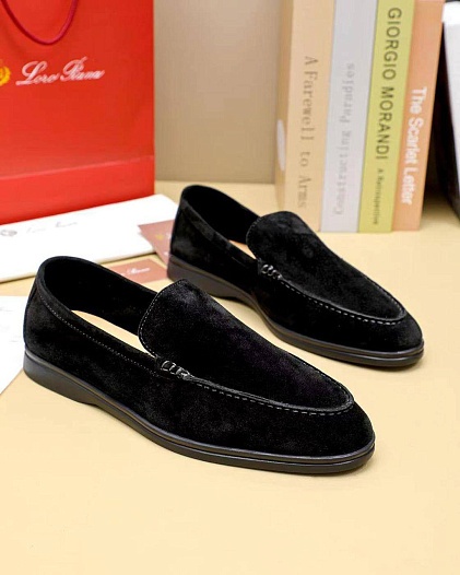 Мужские замшевые лоферы Loro Piana Summer Walk - Black   