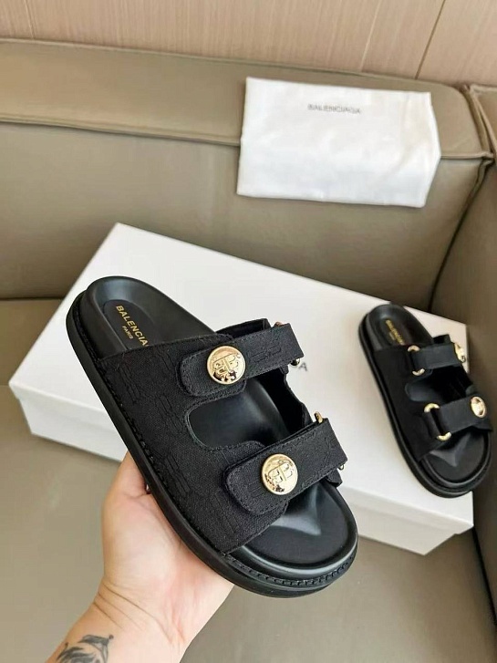 Женские шлёпанцы Balenciaga Jacquard Premium - Black