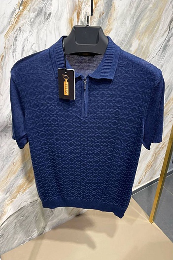 Мужское поло синего цвета Zilli zip neck   