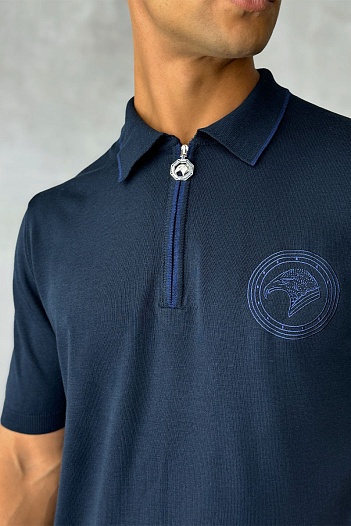 Мужское поло Stefano Ricci Eagle zip-neck - Navy   