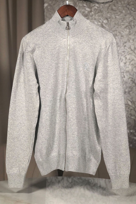 Мужская светло-серая кофта на молнии Stefano Ricci logo-embroidered