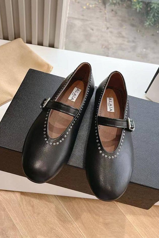 Женские кожаные балетки Alaia Strass Suede premium