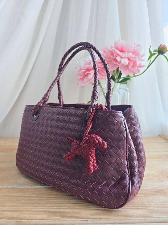 Кожаная сумка Bottega Veneta Basket 30x20 см - Burgundy