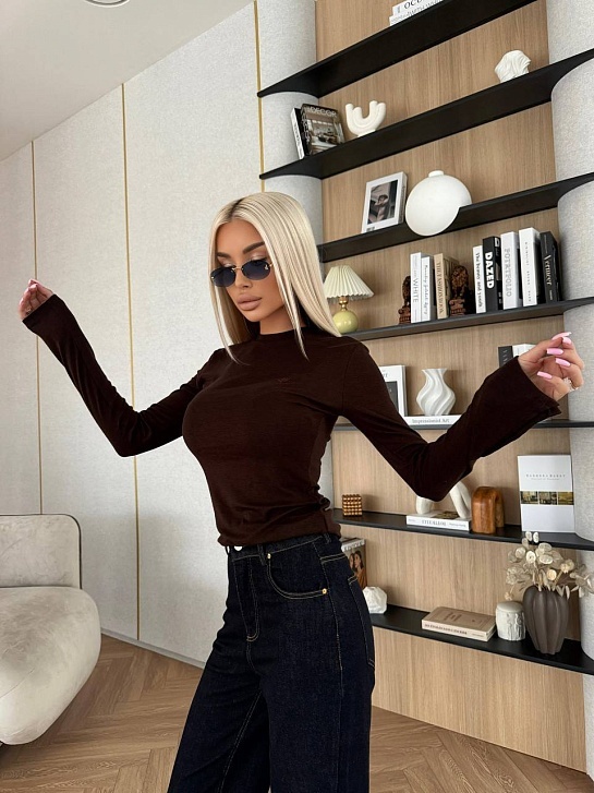 Женский базовый лонгслив Loro Piana Premium - Brown