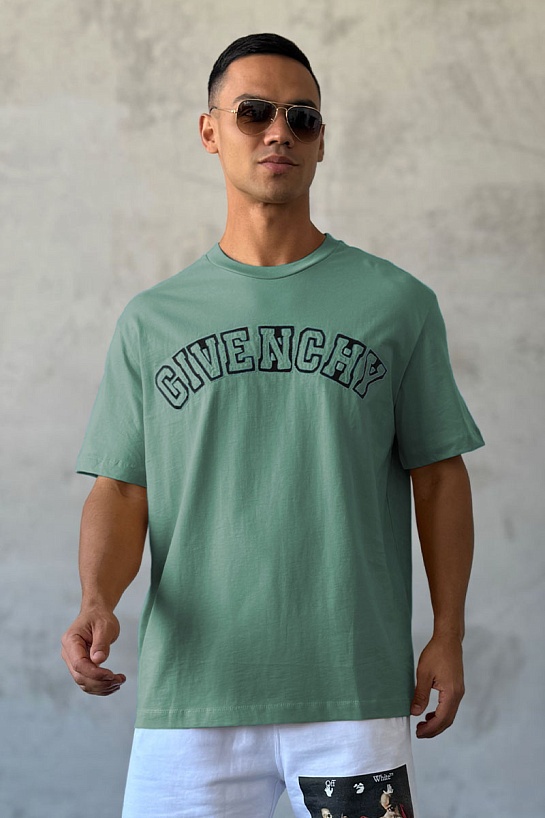 Зелёная оверсайз футболка Givenchy college logo-embroidered
