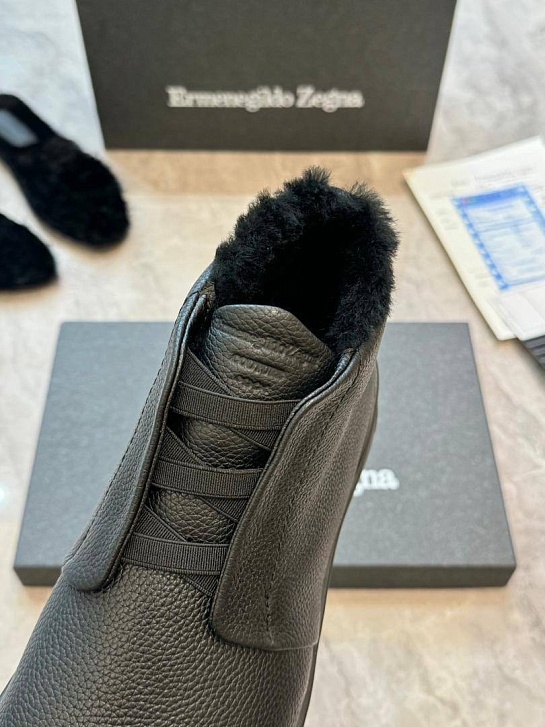 Кроссовки с мехом Ermenegildo Zegna Triple Stitch - Black