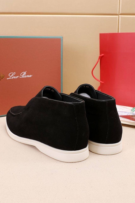 Замшевые лоферы с мехом Loro Piana Open Walk - Black
