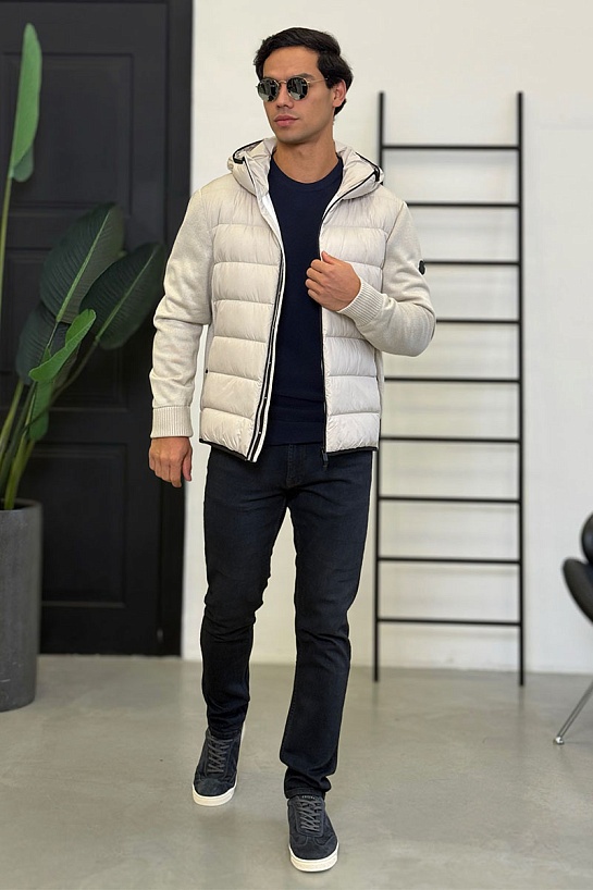 Мужская вязаная куртка Moncler logo-patch - Beige