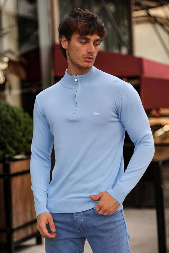 Мужской голубой джемпер Lacoste Zip Neck