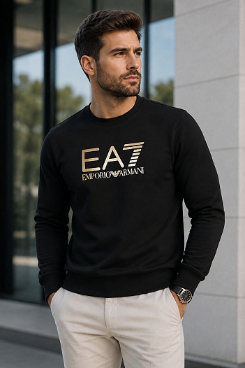 Мужской чёрный свитшот Emporio Armani 7 logo-print   