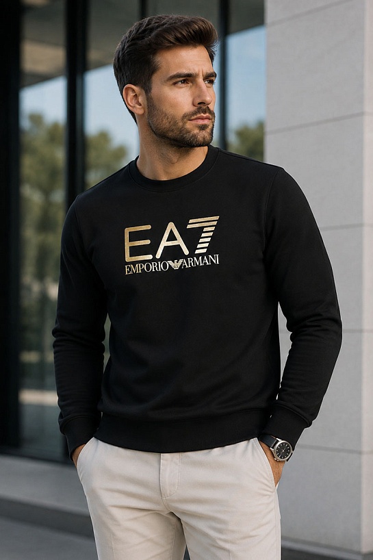Мужской чёрный свитшот Emporio Armani 7 logo-print