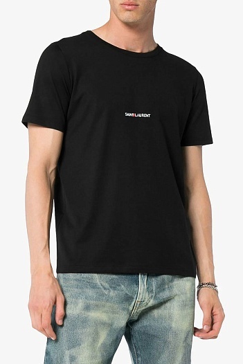 Мужская чёрная футболка Saint Laurent logo-print   