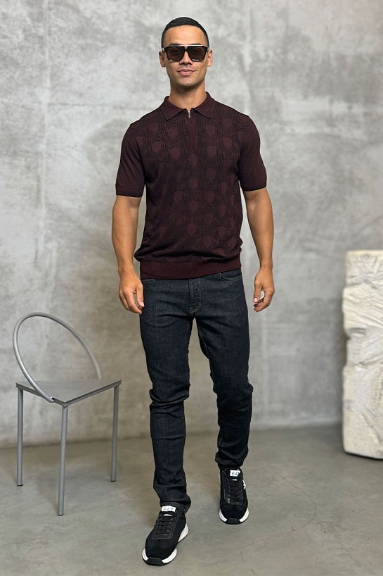Мужское поло бордового цвета Zilli zip neck
