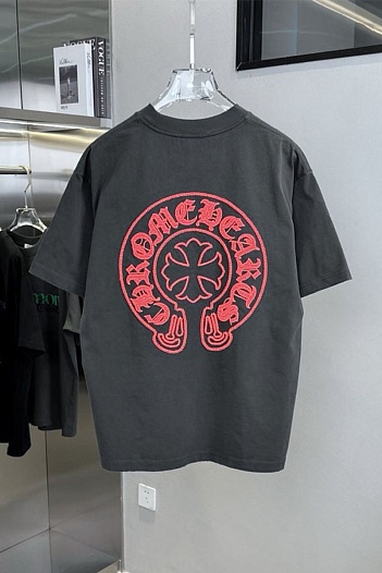Тёмно-серая оверсайз футболка Chrome Hearts Premium   